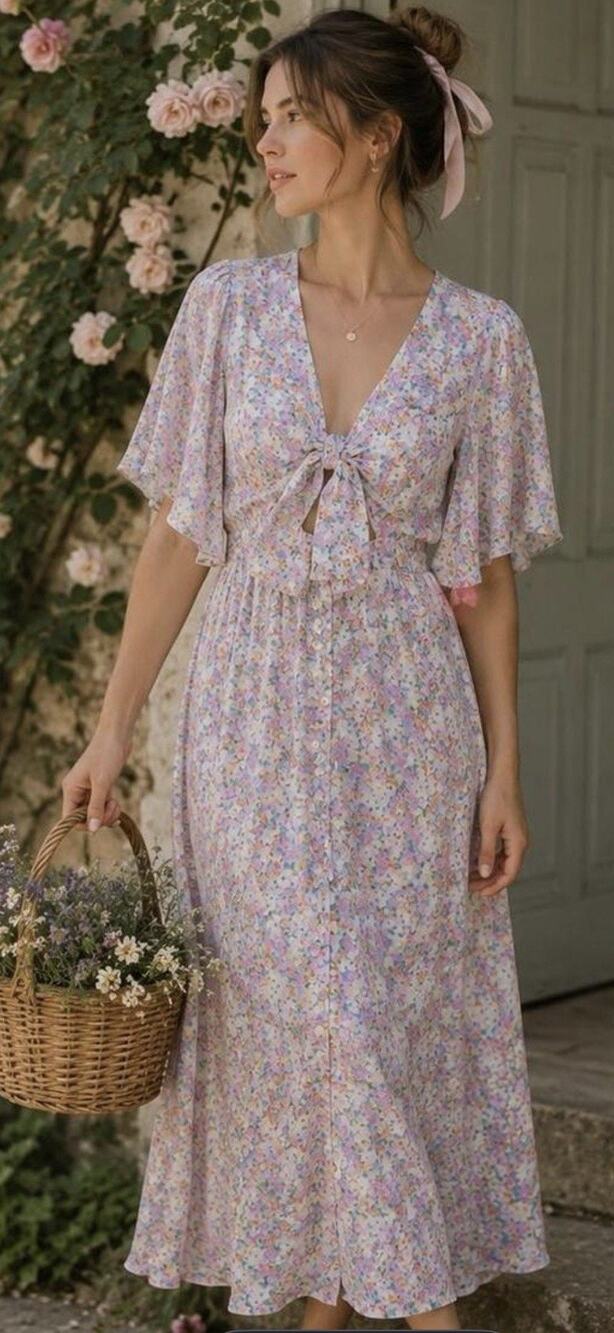 Faithfull the Brand Sz 6 M Pink Floral Bow Tie Chest Maxi Dress
